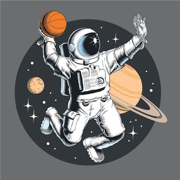 Basketbol Oynayan Astronot Uzay Tema Çocuk Odası Duvar Kağıdı